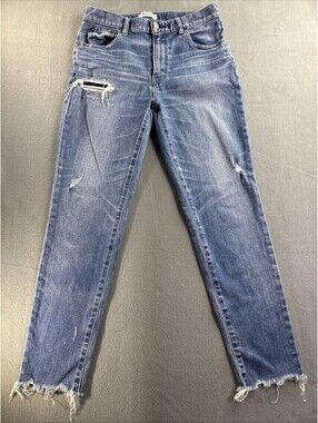 MOUSSY VINTAGE Jeans Womens 30x27 Ankle Med Wash Mid Rise Distressed Raw Hem